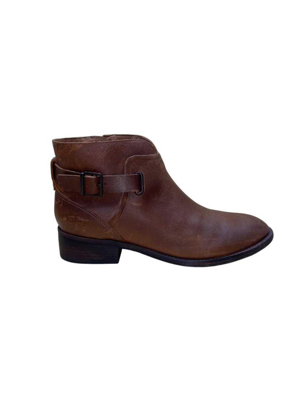 UGG Women’s Brown Leather Buckle Strap Classic Ankle Boots Size 8.5
